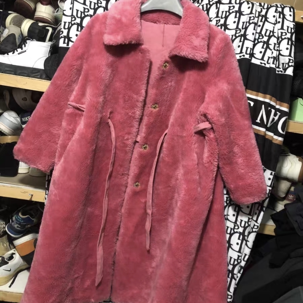 Women's Pink Teddy Coat - Plush Long Faux Fur Jacket - Picture 8 of 8